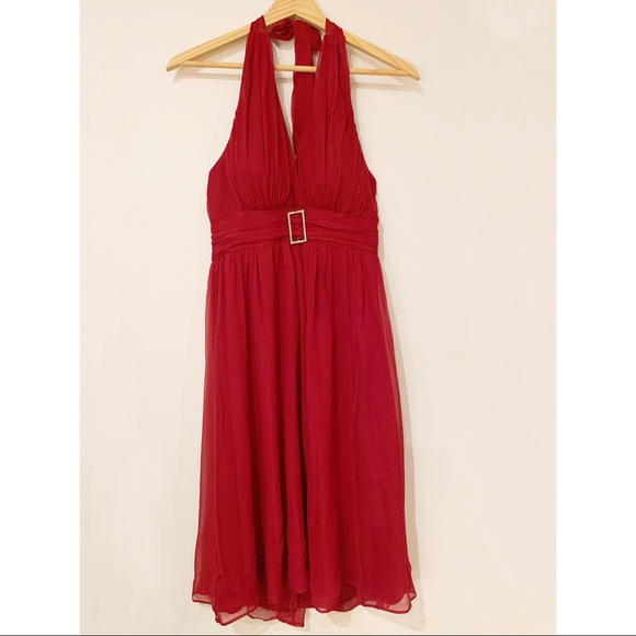 Red Halter Jonathan Martin Cocktail Dress Size 4 - Picture 2 of 8